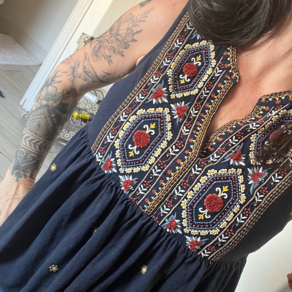 Anthro Emelia Embroidered Peplum Blouse